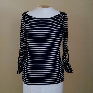 Michael Kors Black & White Striped Long Sleeve Top